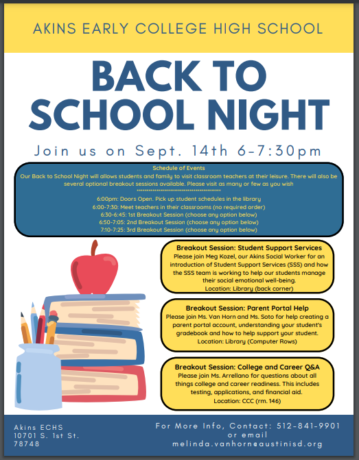 Back to School Night Flyer 9/14/22