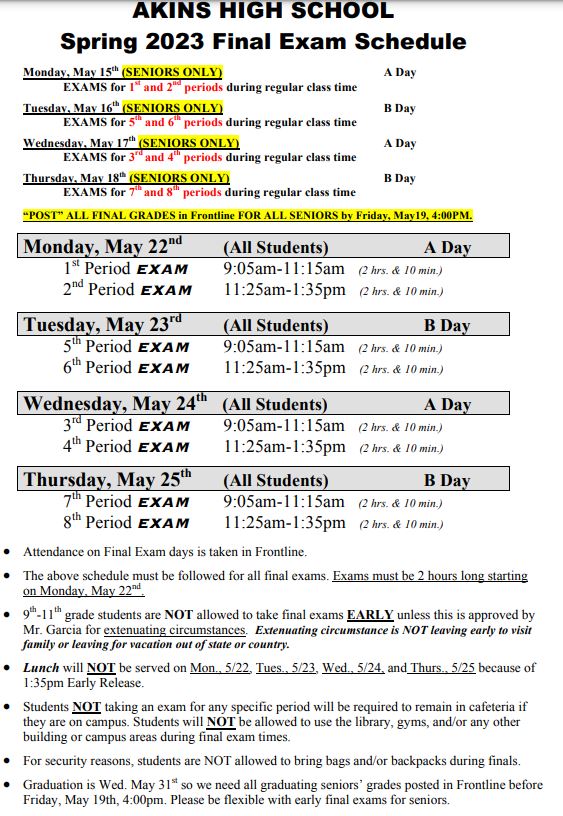 Final Exams Attendance Incentives Akins Early College High School